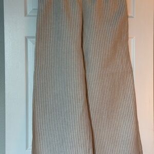 Wide leg striped linen ankle oants